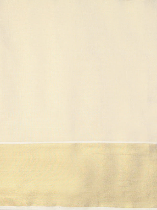 Golden Tissue Saree with Dual Kasavu Borders & Long Golden Pallu Border