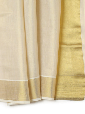 Golden Tissue Saree with Dual Kasavu Borders & Long Golden Pallu Border