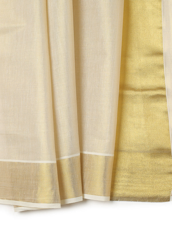Golden Tissue Saree with Dual Kasavu Borders & Long Golden Pallu Border