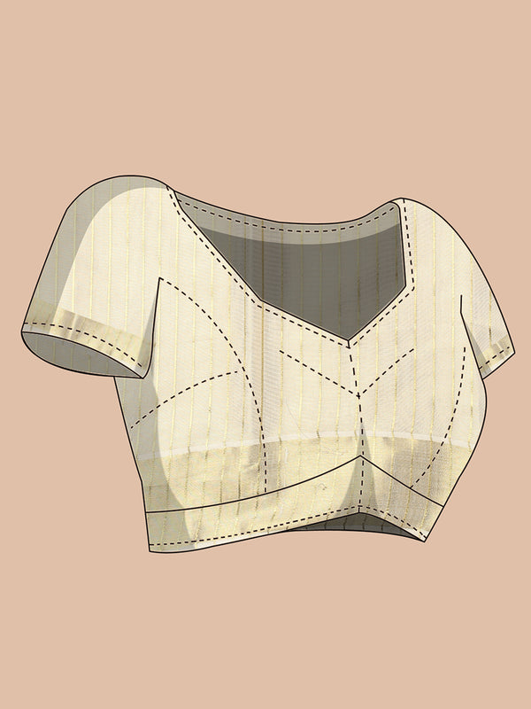 Golden Tissue Set Saree with Vertical Thread Stripes and Subtle Golden Kasavu Detailing