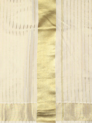 Golden Tissue Set Saree with Vertical Thread Stripes and Subtle Golden Kasavu Detailing
