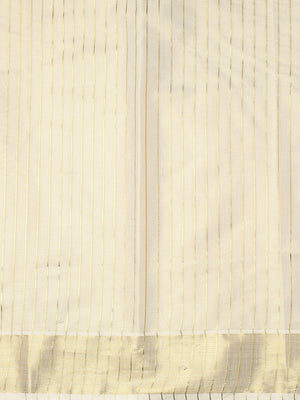 Golden Tissue Set Saree with Vertical Thread Stripes and Subtle Golden Kasavu Detailing
