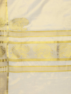 Golden Tissue Saree with Peacock Design on Pallu & Golden Zari Border