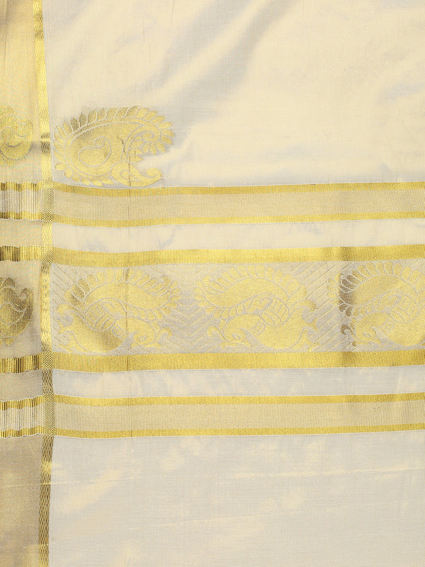 Golden Tissue Saree with Peacock Design on Pallu & Golden Zari Border