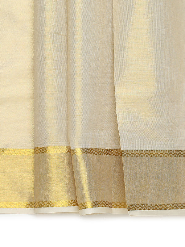 Golden Tissue Saree with Peacock Design on Pallu & Golden Zari Border