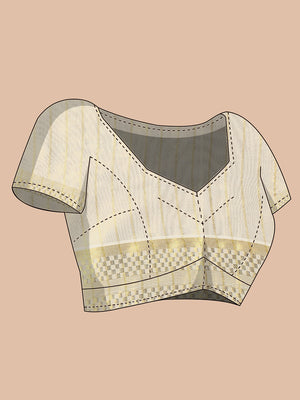 Golden Tissue Saree with Small Checks, Heart Pallu Design & Golden Tassels