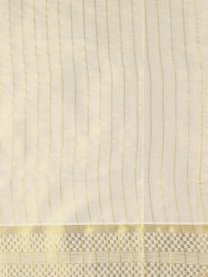 Golden Tissue Saree with Small Checks, Heart Pallu Design & Golden Tassels