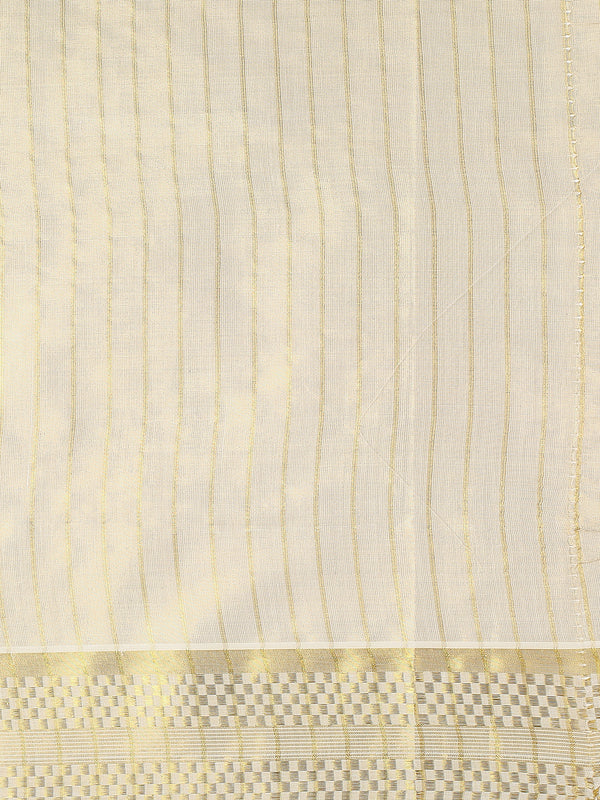 Golden Tissue Saree with Small Checks, Heart Pallu Design & Golden Tassels