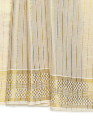 Golden Tissue Saree with Small Checks, Heart Pallu Design & Golden Tassels