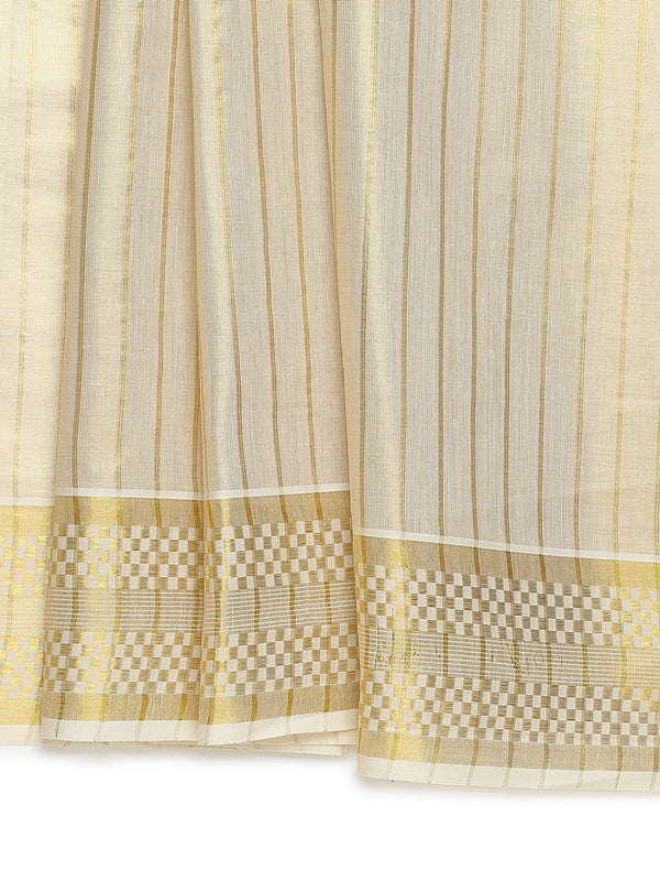 Golden Tissue Saree with Small Checks, Heart Pallu Design & Golden Tassels