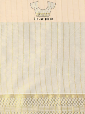Golden Tissue Saree with Small Checks, Heart Pallu Design & Golden Tassels