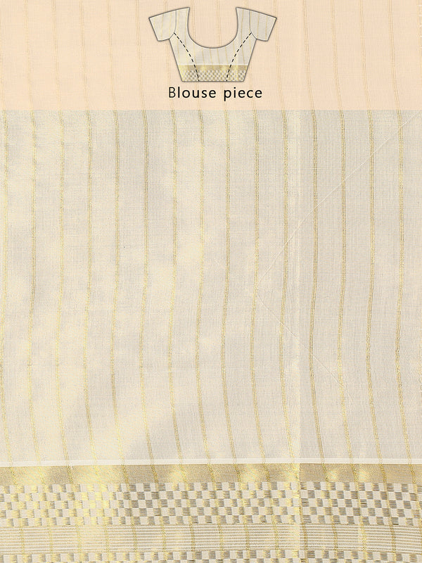 Golden Tissue Saree with Small Checks, Heart Pallu Design & Golden Tassels