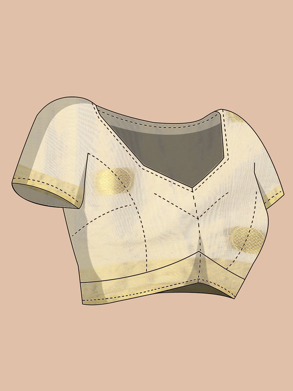 Golden Tissue Saree with Golden Polka Dots & Temple Border Design