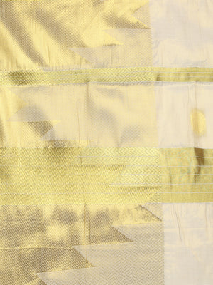 Golden Tissue Saree with Golden Polka Dots & Temple Border Design
