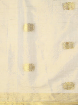 Golden Tissue Saree with Golden Polka Dots & Temple Border Design