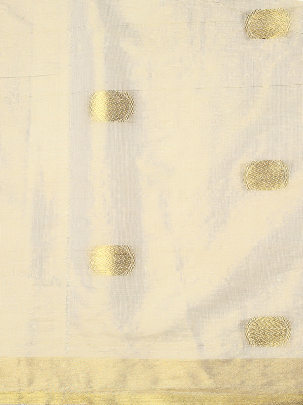 Golden Tissue Saree with Golden Polka Dots & Temple Border Design