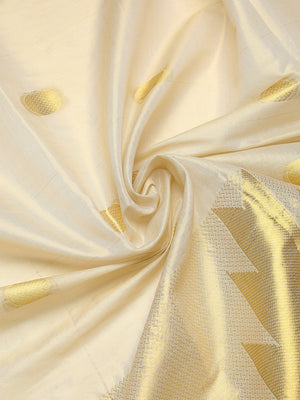 Golden Tissue Saree with Golden Polka Dots & Temple Border Design