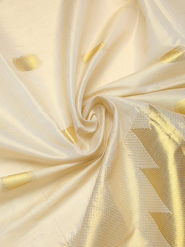 Golden Tissue Saree with Golden Polka Dots & Temple Border Design