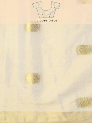 Golden Tissue Saree with Golden Polka Dots & Temple Border Design