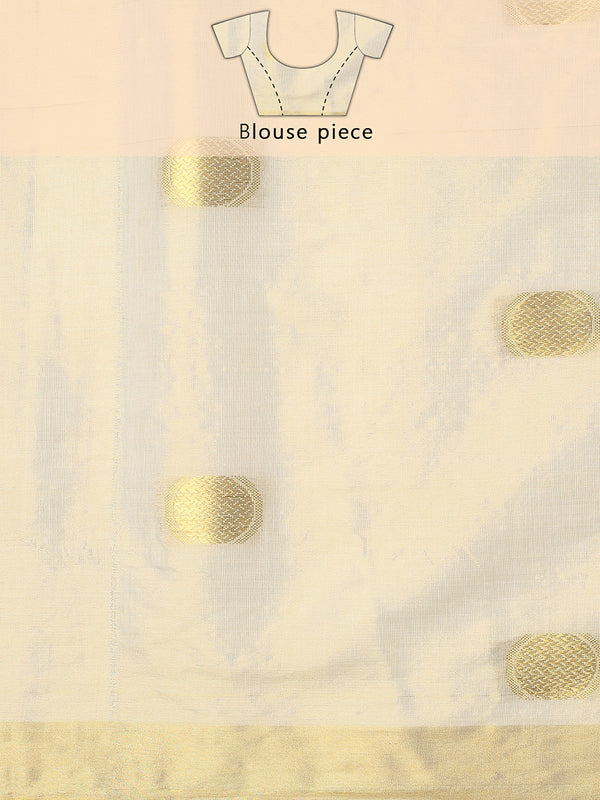 Golden Tissue Saree with Golden Polka Dots & Temple Border Design