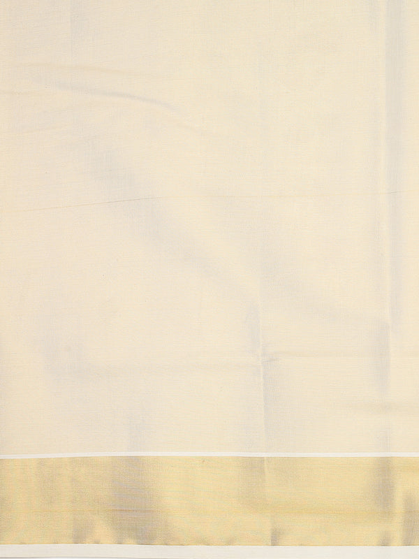 Golden Tissue Set Saree with Peacock Motifs and Artistic Print Detailing