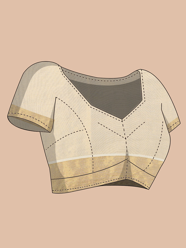 Golden Tissue Saree with Fish & Floral Print Near Kasavu Border