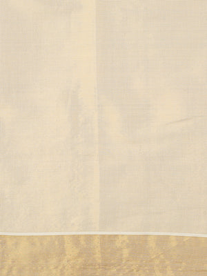 Golden Tissue Saree with Fish & Floral Print Near Kasavu Border