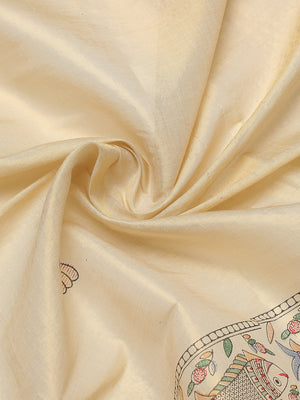 Golden Tissue Saree with Fish & Floral Print Near Kasavu Border