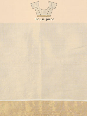 Golden Tissue Saree with Fish & Floral Print Near Kasavu Border