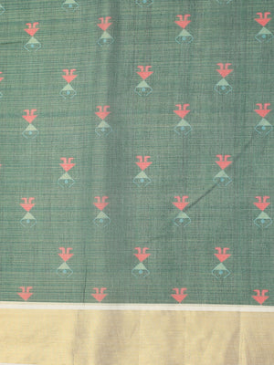 Golden Tissue Set Saree with Warly Print & Golden Kasavu Border, Red-Green Tassels