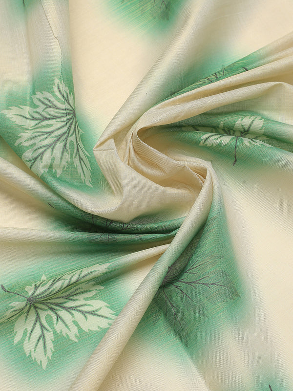 Golden Tissue Saree with Green Leaf Buttas, Tassels & Kasavu Border