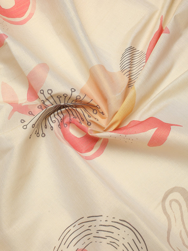 Golden Tissue Set Saree with Abstract Print With Golden Kasavu Border & Red-Yellow Tassels