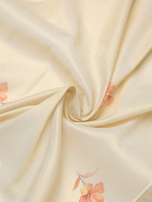Golden Tissue Floral Printed Set Saree With Magenta-Mustard Tassels On Pallu