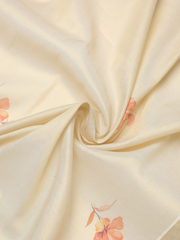 Golden Tissue Floral Printed Set Saree With Magenta-Mustard Tassels On Pallu