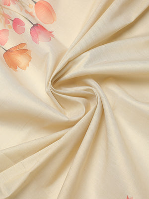 Golden Tissue Saree with Multicolor Floral Buttas & Orange-Green Tassels