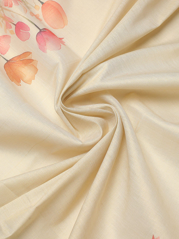 Golden Tissue Saree with Multicolor Floral Buttas & Orange-Green Tassels