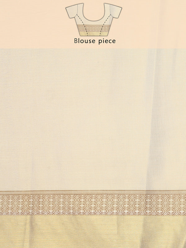 Golden Tissue Saree with Classical Dancer Print & Geometric Pallu Design