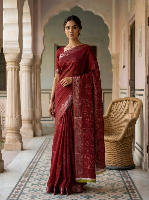 Semi Silk Saree with Antique Gold Banarasi Border