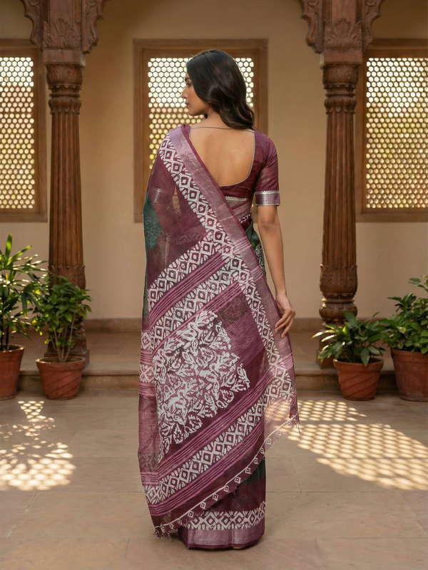 Bottle Green Semi Linen Saree