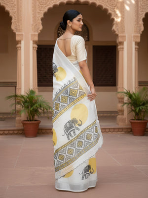 White Semi Linen Saree