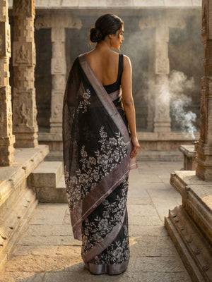 Black Semi Linen Saree