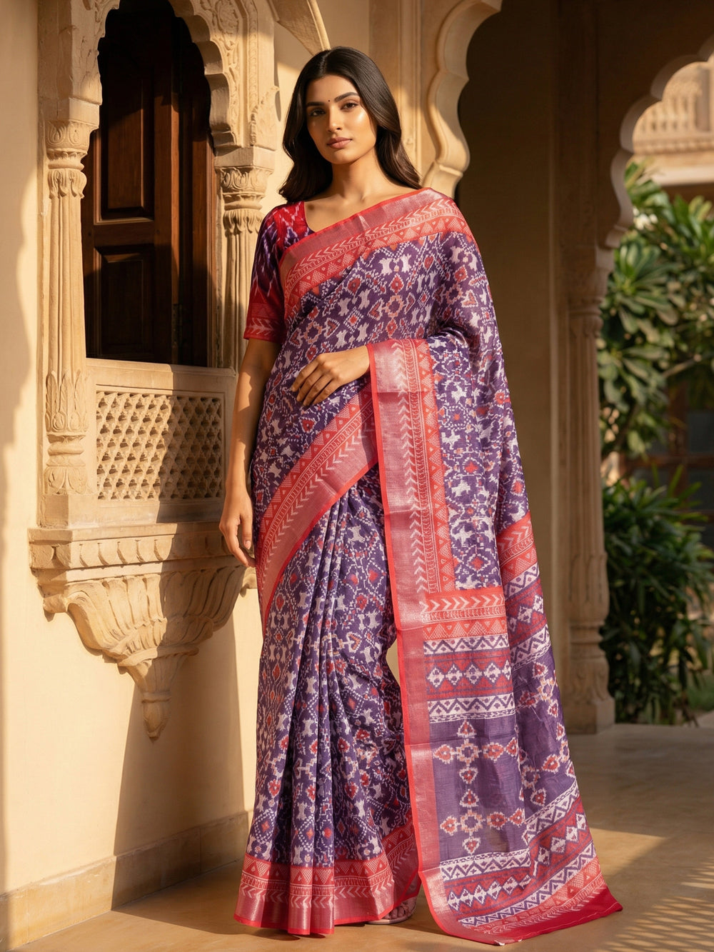 Navy Blue Semi Linen Saree