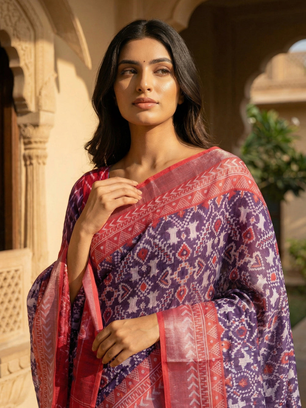 Navy Blue Semi Linen Saree