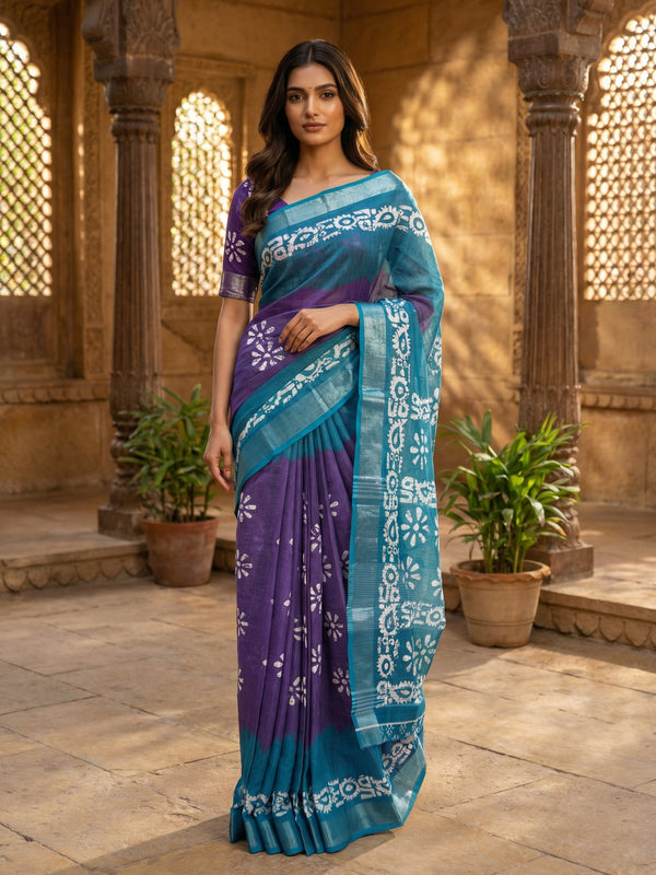 Royal Purple Semi Linen Saree