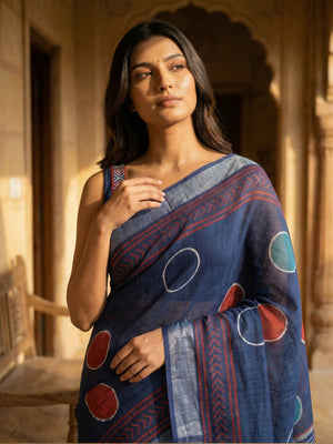 Indigo Blue Semi Linen Saree