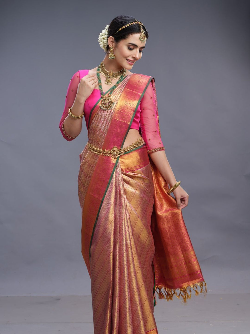 Peach & Pink Kancheepuram Silk Saree