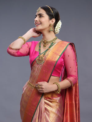 Peach & Pink Kancheepuram Silk Saree