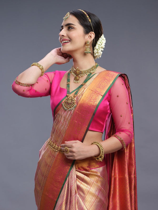 Peach & Pink Kancheepuram Silk Saree
