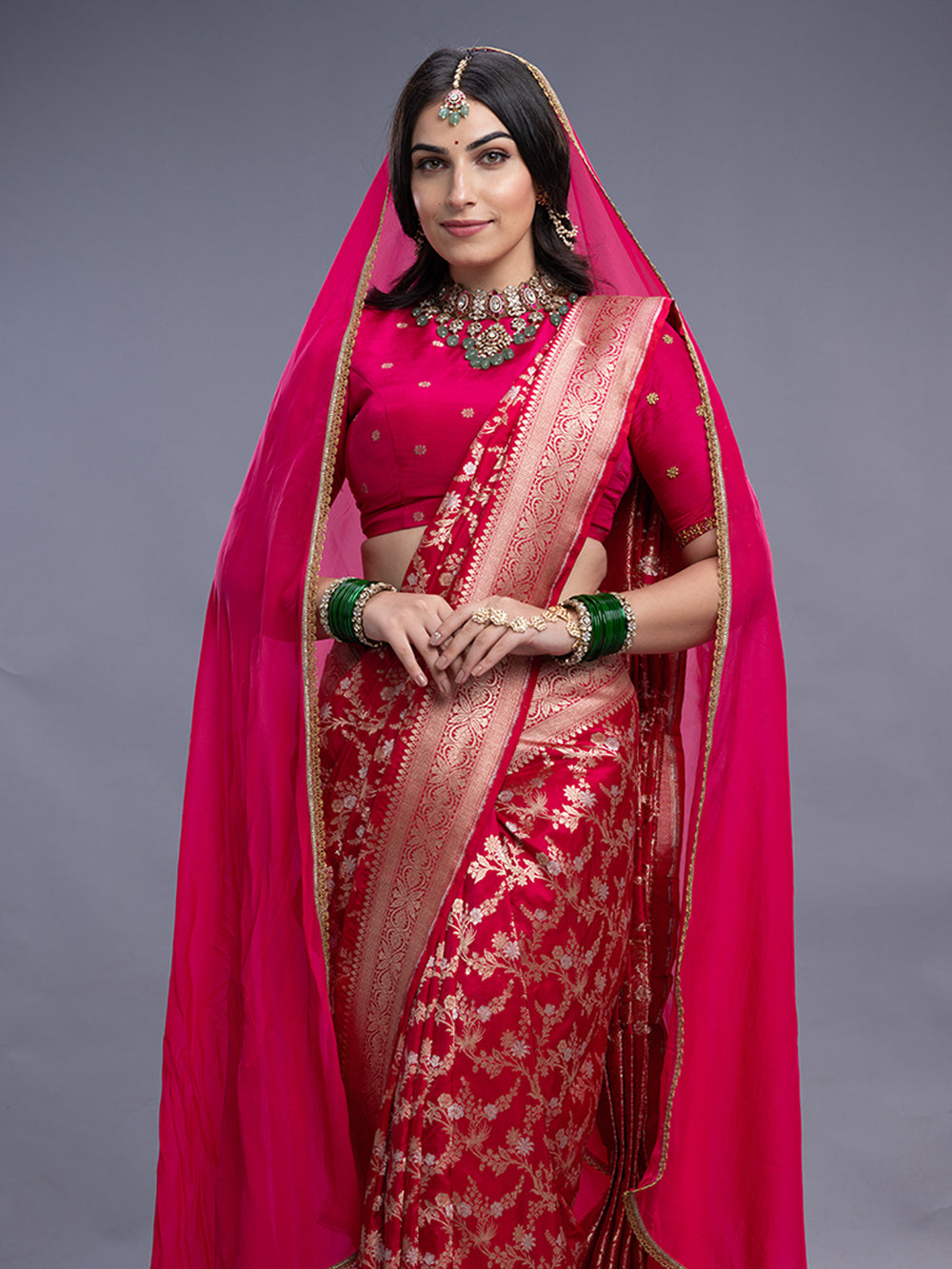 Bright Pink Banarasi Silk Saree