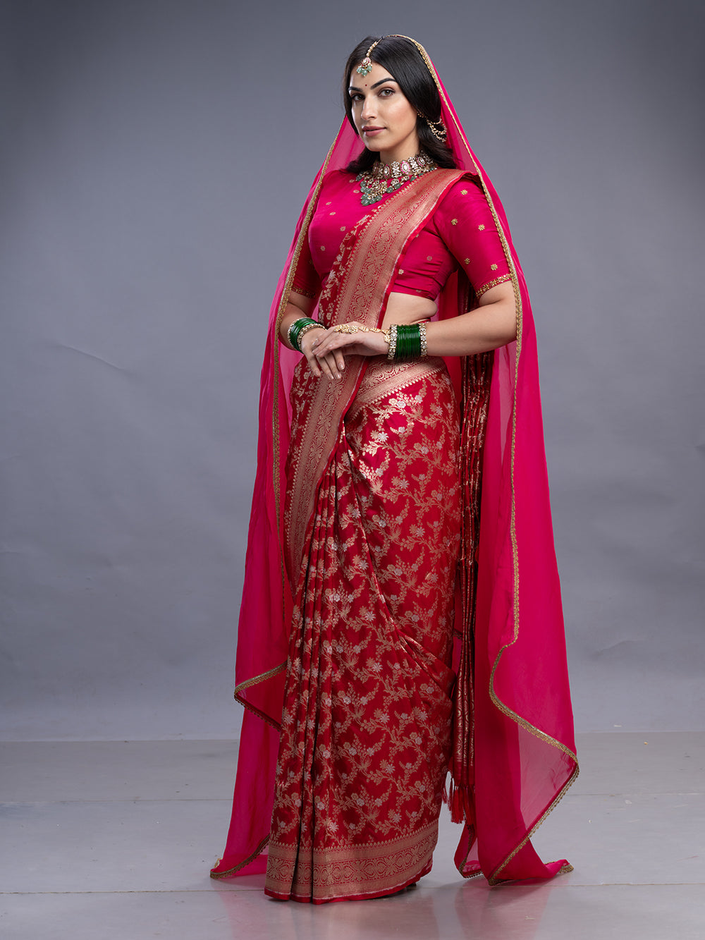 Bright Pink Banarasi Silk Saree